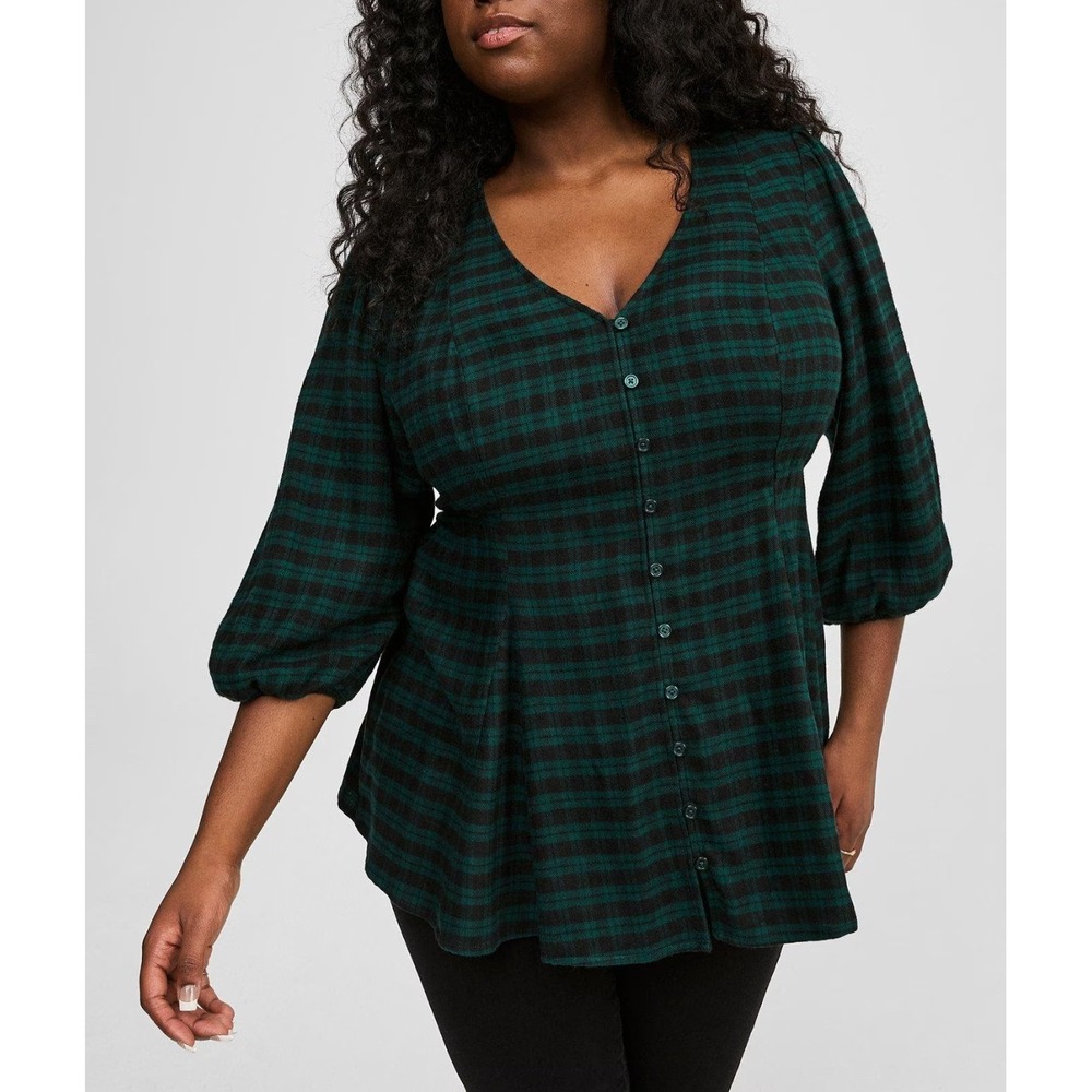 NEW Torrid Fit & Flare Softest Flannel Tunic Plaid Botanical Garden Plus Size 2X